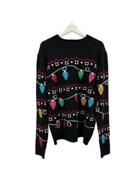 You Look Ugly Today Women’s Christmas Light Bulb Black Sweater Size XL